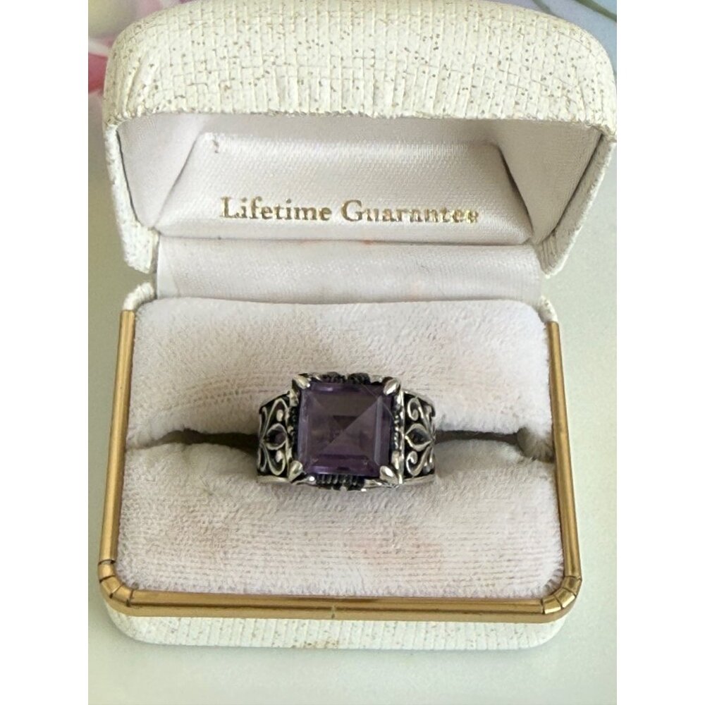 Vintage 90s Filigree Amethyst 925 sterling ring 7.2 grams Size 6 3/4